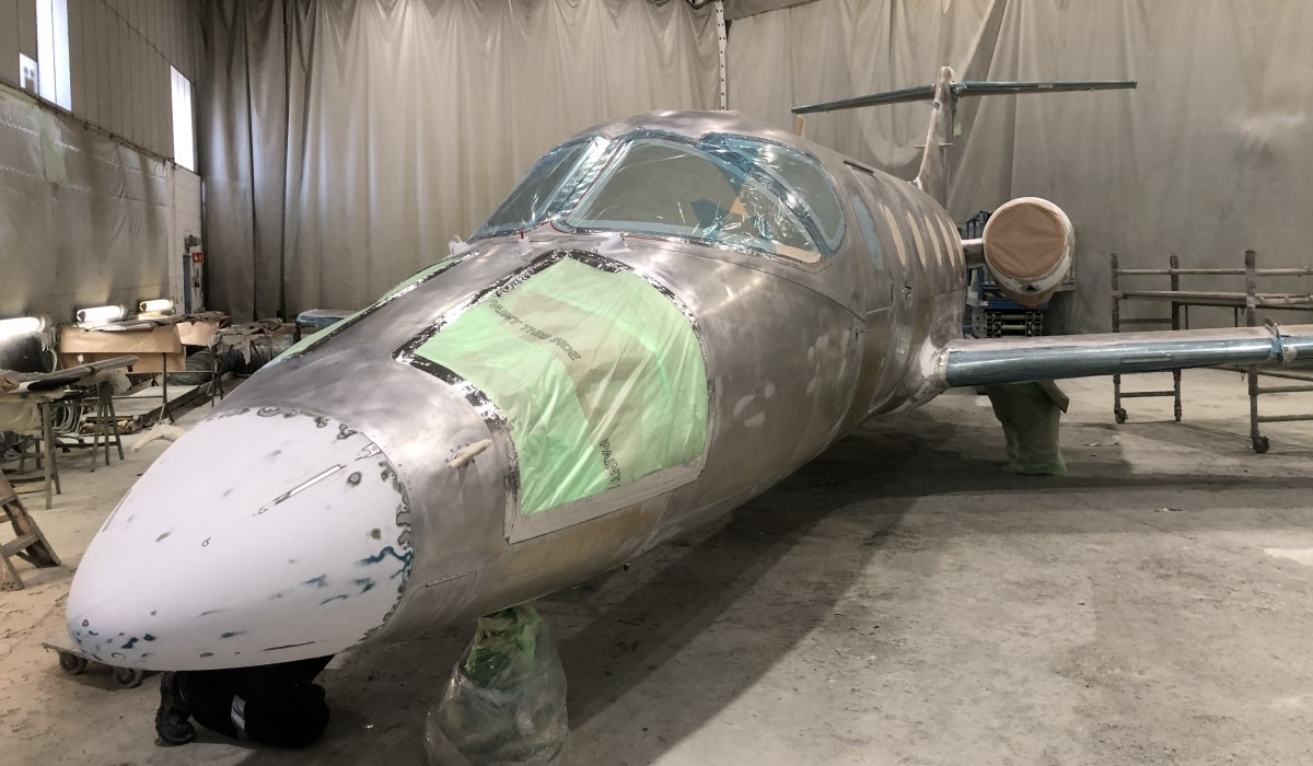 Beechjet 400a undergoing repaint at RAS Completions